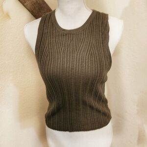 Topshop Sleeveless Ribbed Knit Top - Olive Size Large